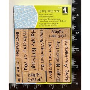 Inkadinkado 10-Piece Wood-Mounted Rubber Stamp Set OF 10 SENTIMENTS